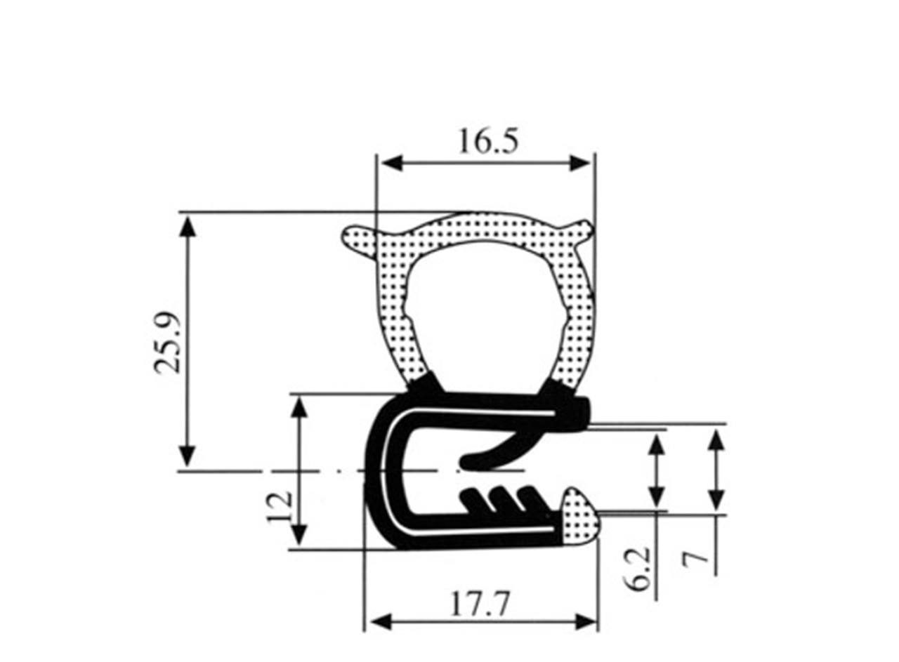 Klemprofiel spons/zijkant 2-5 mm