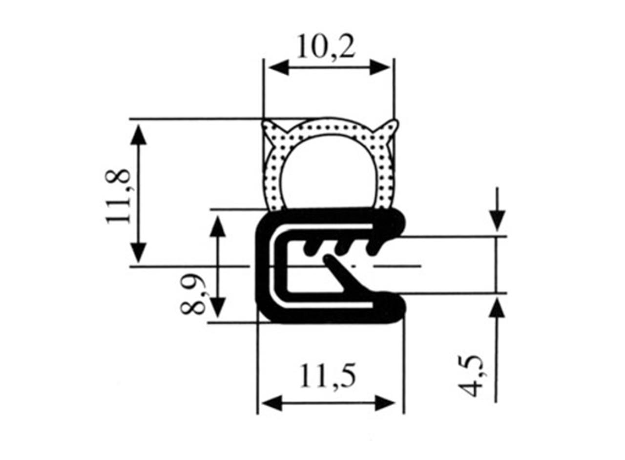 Clamp profile with sponge rubber side 1-3 mm