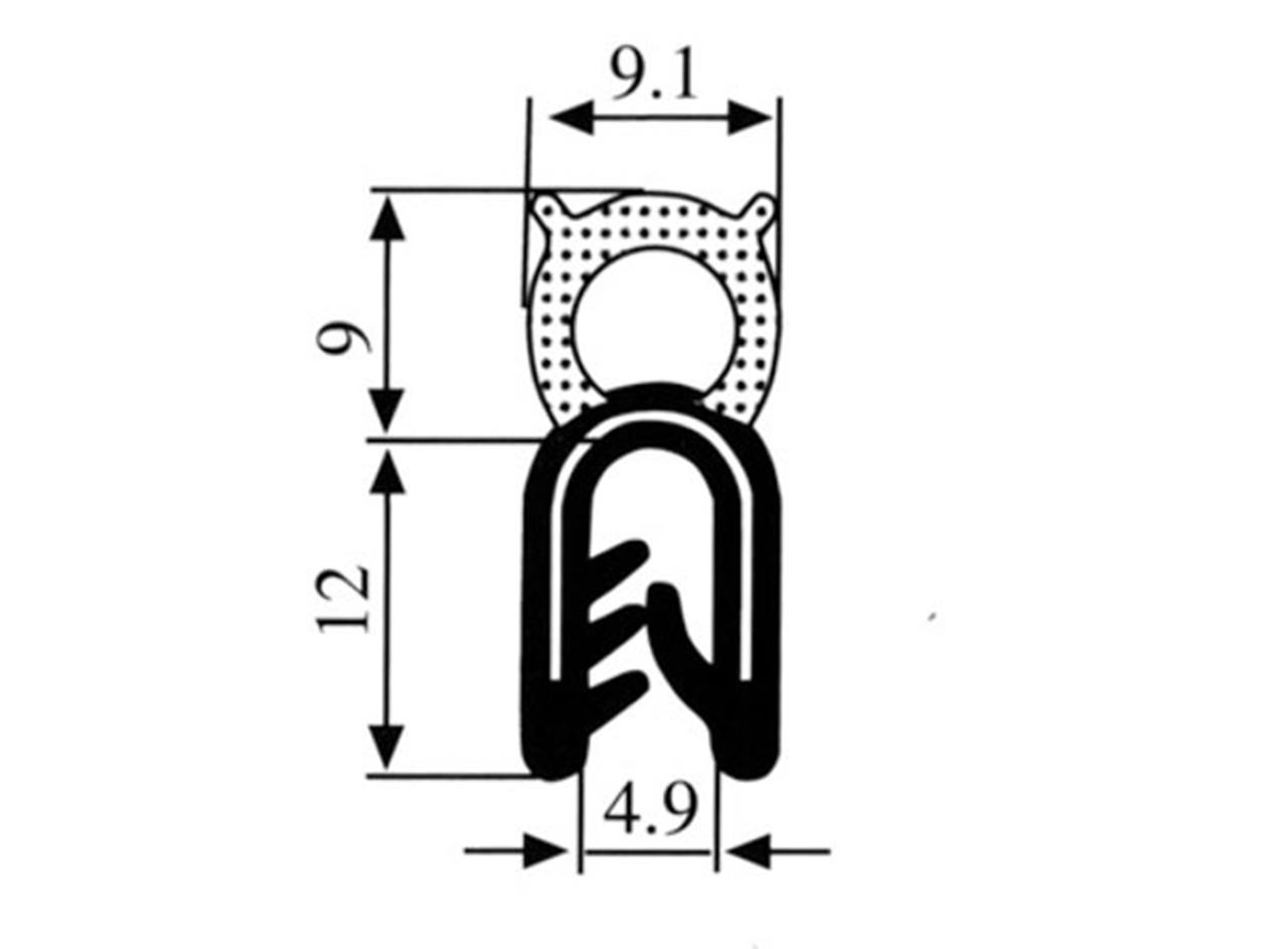 Klemprofil mit Moosgummi Oberseite 1-3 mm