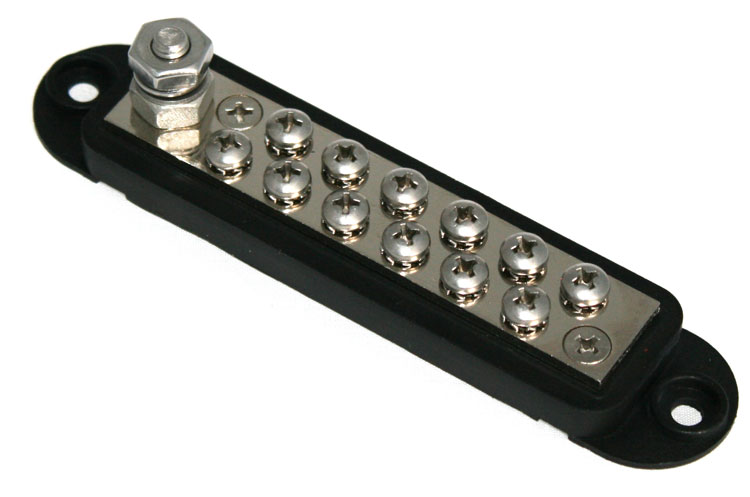 DC Verdeelstrip (busbar) 10 of 12 voudig, zwart of rood