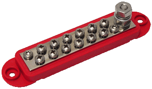 DC Verdeelstrip (busbar) 10 of 12 voudig, zwart of rood